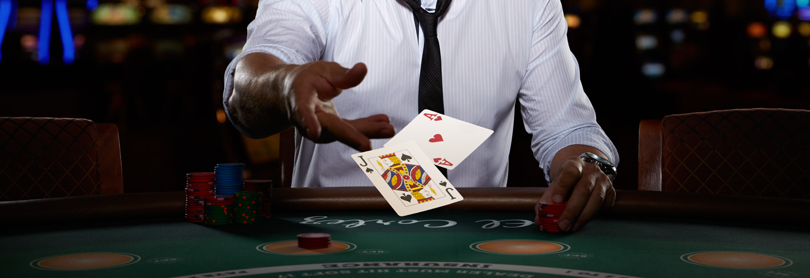 blackjack player and casino cards